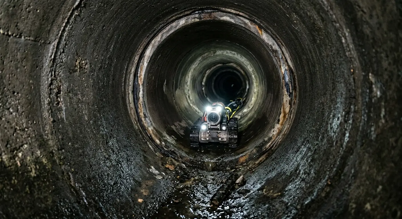 Robotic sewer camera inspecting pipe interior for Sewer Line Cleaning in Roanoke