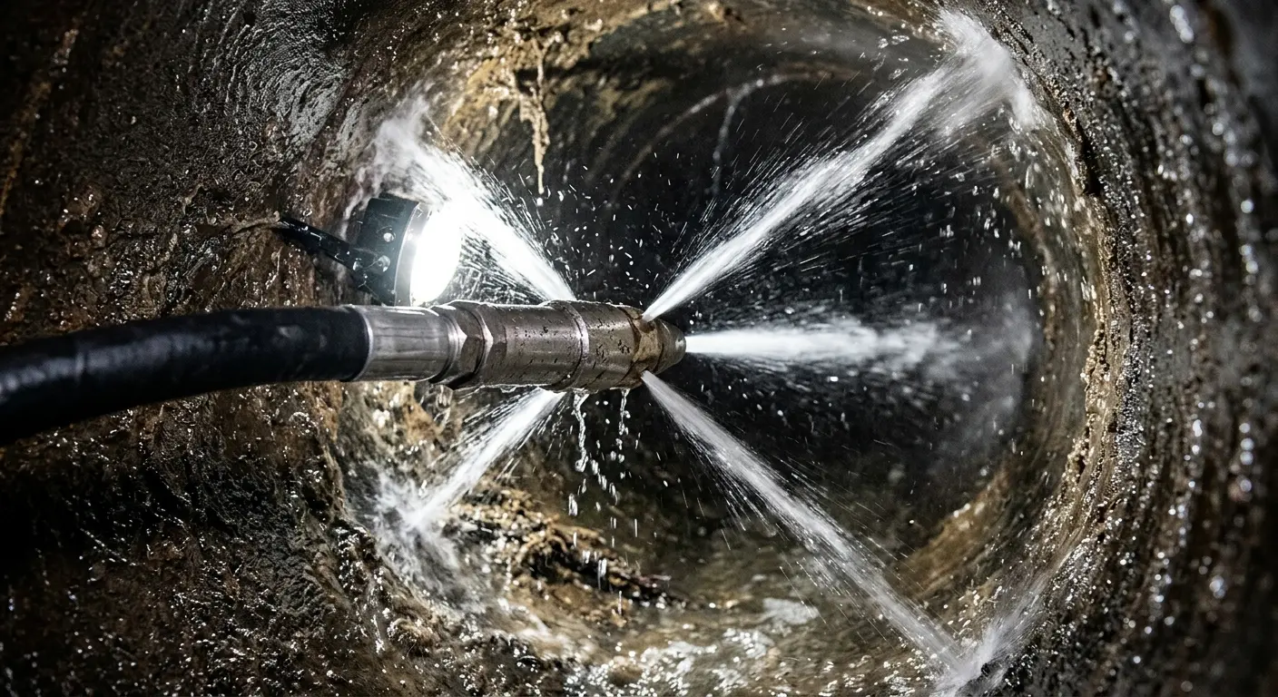 High-pressure hydro jetting nozzle cleaning sewer pipe for Storm Drain Cleaning in Roanoke